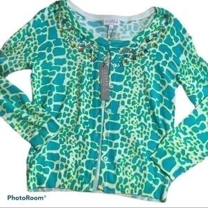 HP💕Joseph A.Petite jeweled Giraffe print sweater